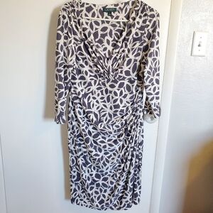 Ralph Lauren Faux Wrap 3/4 Sleeve Strech V Neck Dress